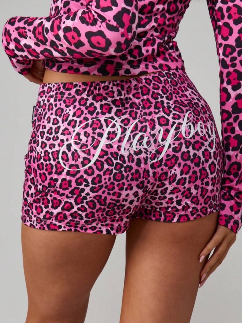 PLAYBOY Pink Leopard Script Shorts